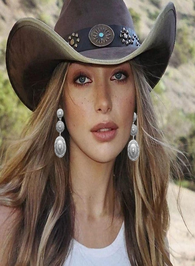 Wojgzon Vintage Western Earrings for Women, Silver Concho Cowgirl Earrings, Country Jewelry for Woman - Image 2